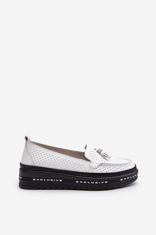 Mocasines de mujer con suela chapada en oro en color blanco Assetnima