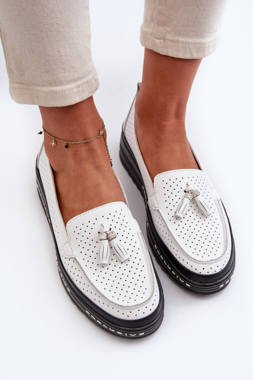 Mocasines de mujer con suela chapada en oro en color blanco Assetnima