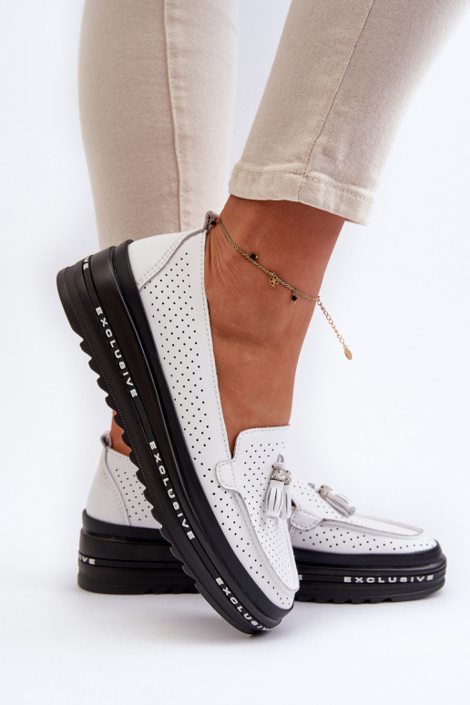 Mocasines de mujer con suela chapada en oro en color blanco Assetnima