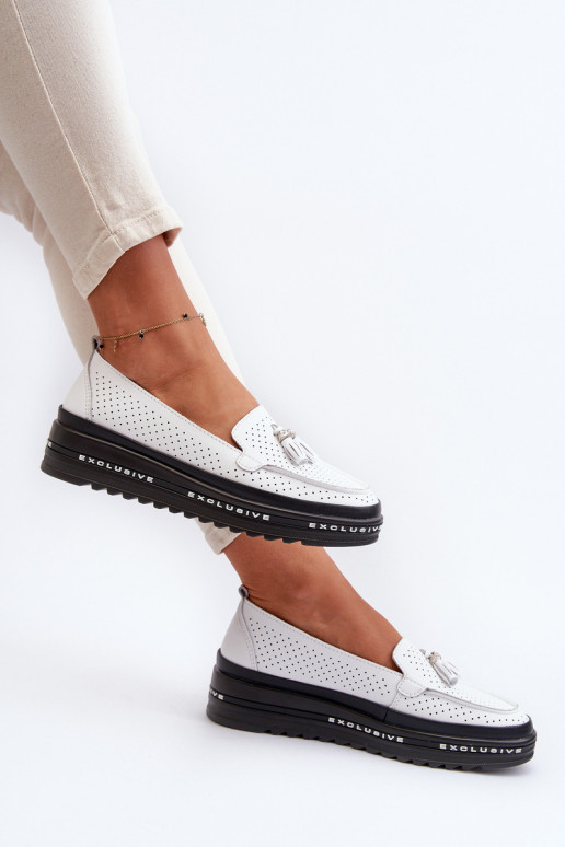 Mocasines de mujer con suela chapada en oro en color blanco Assetnima