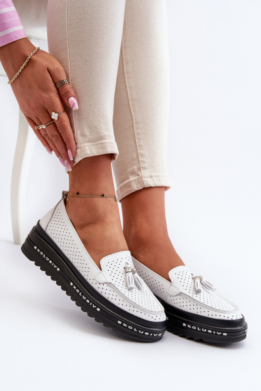 Mocasines de mujer con suela chapada en oro en color blanco Assetnima