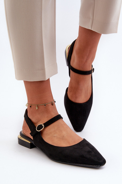 Sergio Leone SK831 Bailarinas negras con tacón bajo y punta abierta