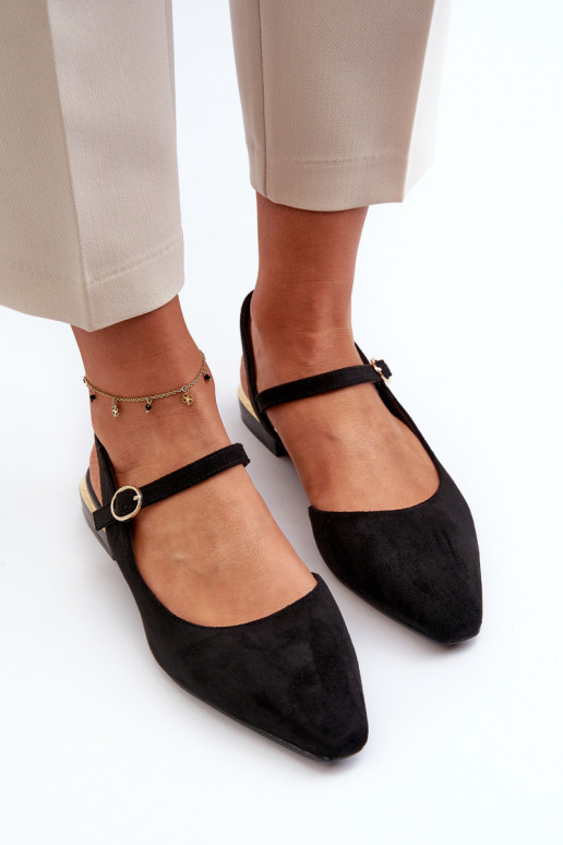 Sergio Leone SK831 Bailarinas negras con tacón bajo y punta abierta