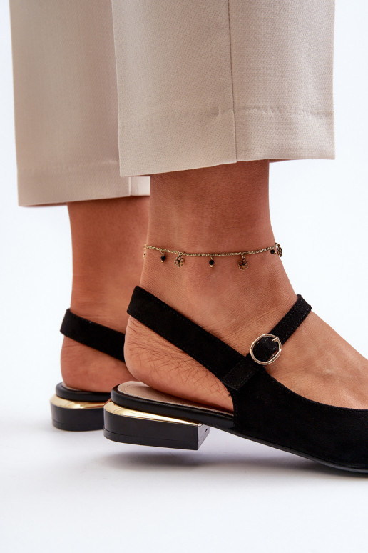 Sergio Leone SK831 Bailarinas negras con tacón bajo y punta abierta