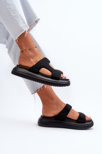 Chanclas de mujer decoradas con plataforma en color negro Jestella 2