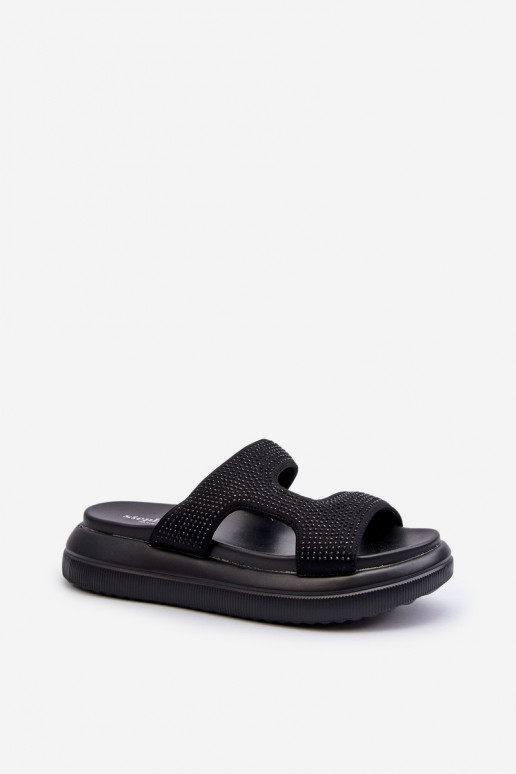 Chanclas de mujer decoradas con plataforma en color negro Jestella