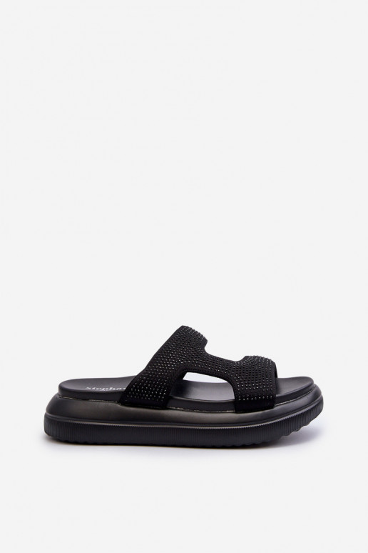 Chanclas de mujer decoradas con plataforma en color negro Jestella
