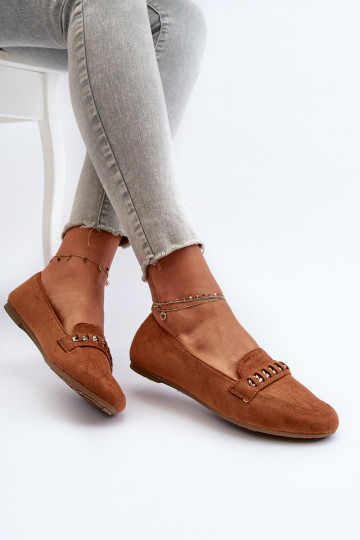 Mocasines brillantes con cadenas en Aredilla marrón 2