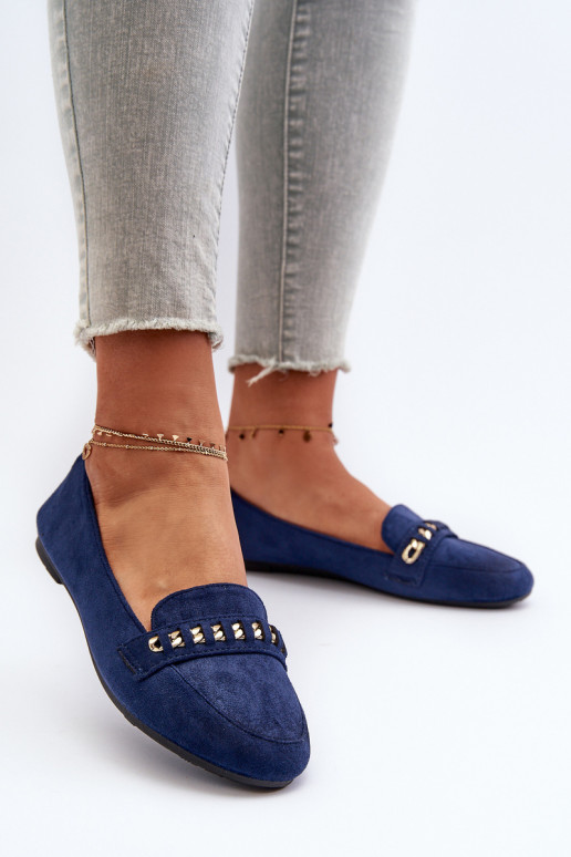 Mocasines brillantes con cadenas en azul oscuro Aredilla