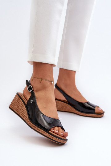 Sandalias con plataforma efecto lacado Sergio Leone SK301 color negro