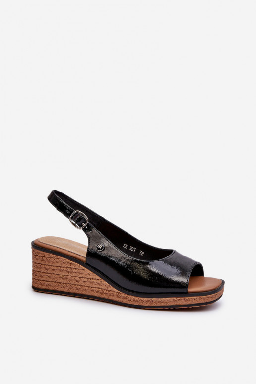 Sandalias con plataforma efecto lacado Sergio Leone SK301 color negro
