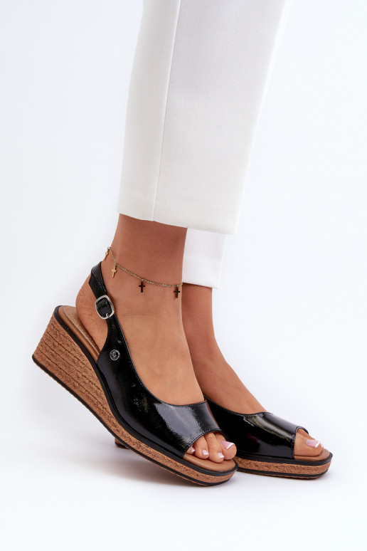 Sandalias con plataforma efecto lacado Sergio Leone SK301 color negro