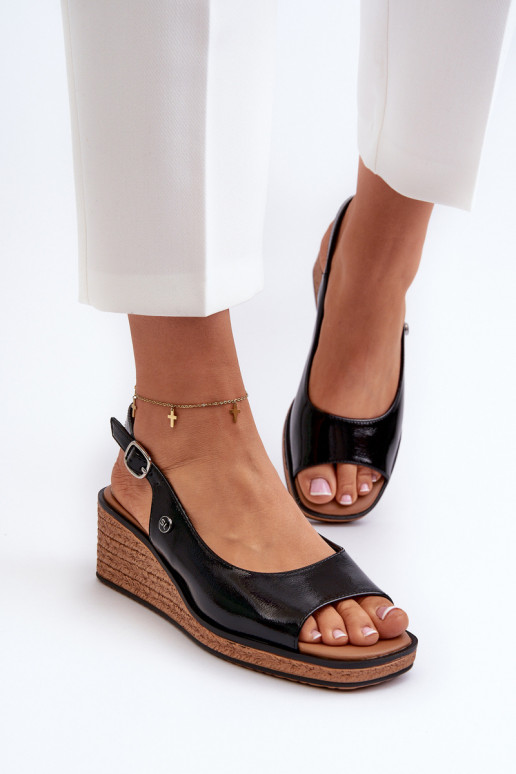 Sandalias con plataforma efecto lacado Sergio Leone SK301 color negro