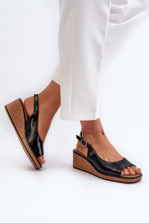 Sandalias con plataforma efecto lacado Sergio Leone SK301 color negro