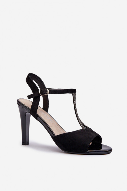 Sandalias de mujer con tacón fino Ze Zdobionymi Paskami Sergio Leone SK924 color negro