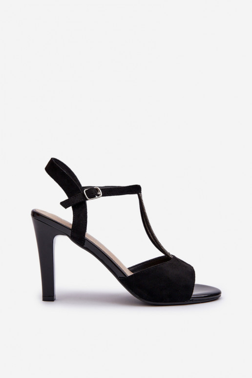 Sandalias de mujer con tacón fino Ze Zdobionymi Paskami Sergio Leone SK924 color negro