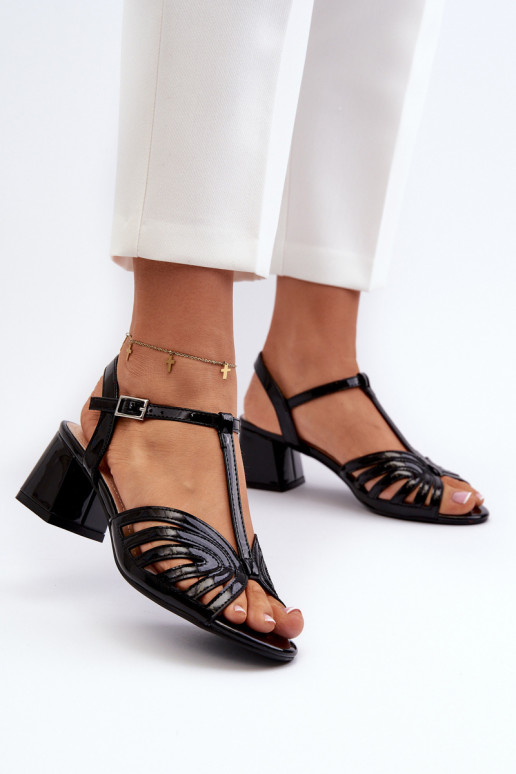 con efecto lacado Elegantes sandalias de tacón Sergio Leone SK880 color negro