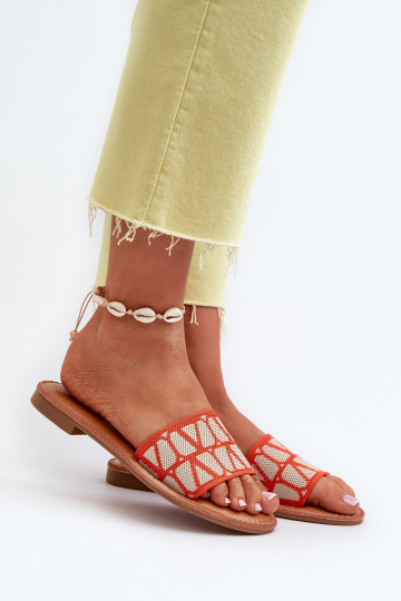 Chanclas de mujer con tacón ancho en color naranja Traivea