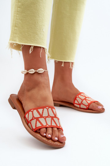 Chanclas de mujer con tacón ancho en color naranja Traivea 2