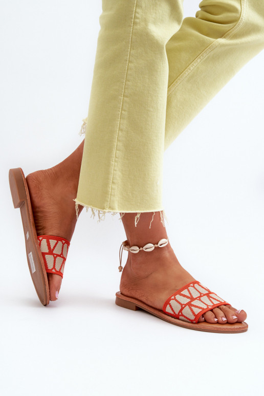 Chanclas de mujer con tacón ancho en color naranja Traivea
