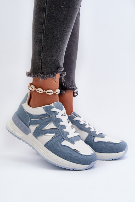Material jeans Modelo sneakers zapatos fabricados en ecopiel color azul Kaimans