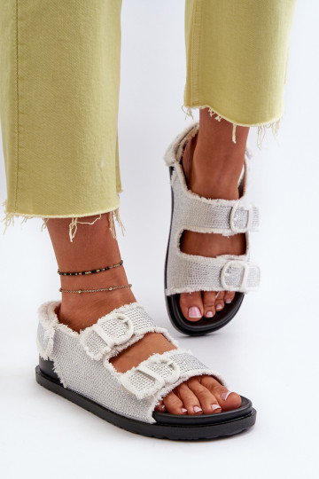 Sandalias de mujer decoradas en tejido denim color blanco Irmale
