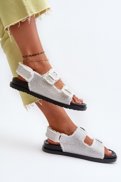 Sandalias de mujer decoradas en tejido denim color blanco Irmale