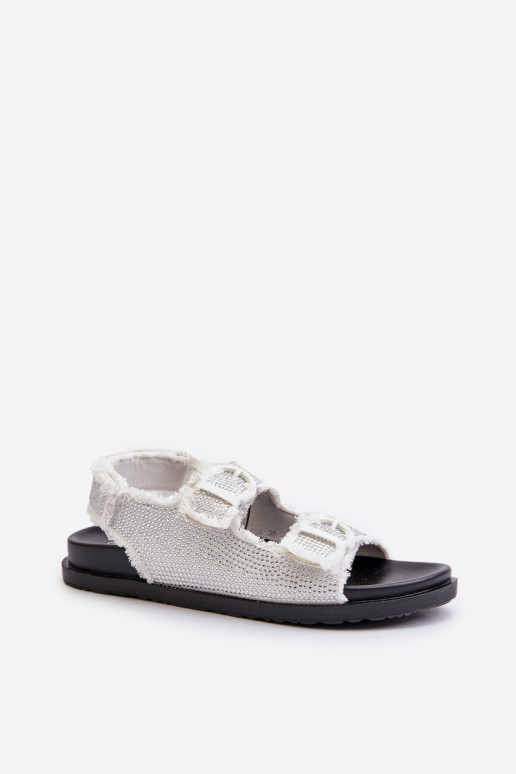 Sandalias de mujer decoradas en tejido denim color blanco Irmale