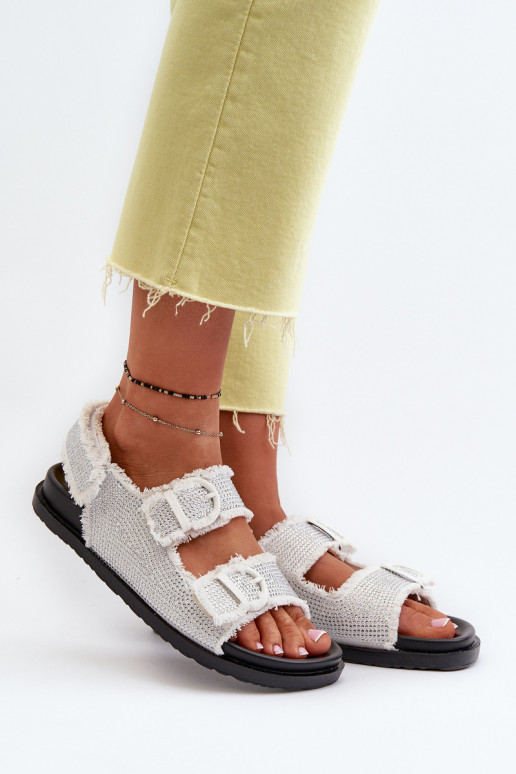 Sandalias de mujer decoradas en tejido denim color blanco Irmale