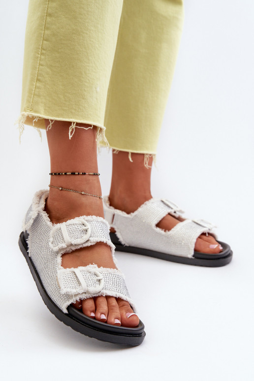 Sandalias de mujer decoradas en tejido denim color blanco Irmale