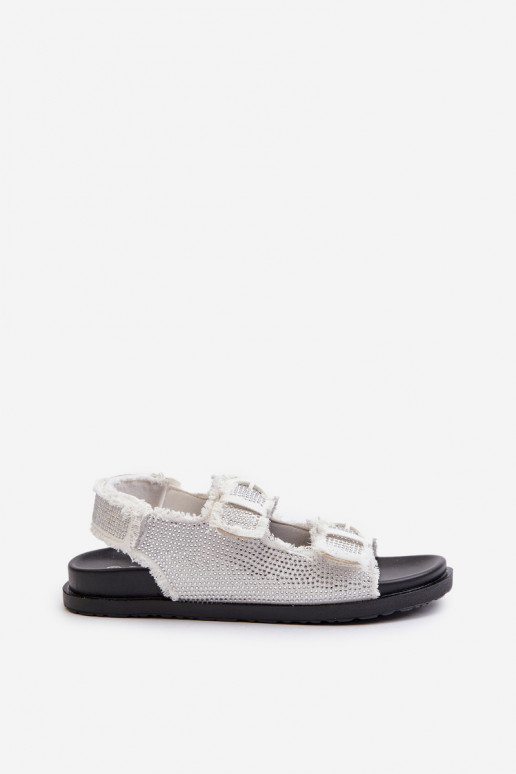 Sandalias de mujer decoradas en tejido denim color blanco Irmale