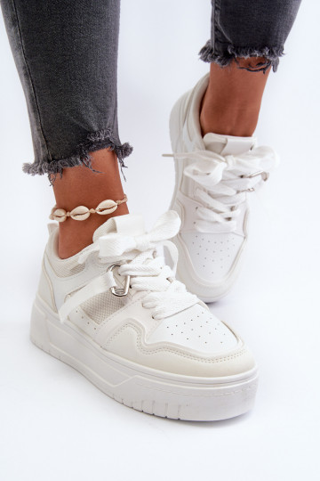 Zapatillas modelo zapatos con plataforma fabricadas en piel ecológica en color blanco Moun