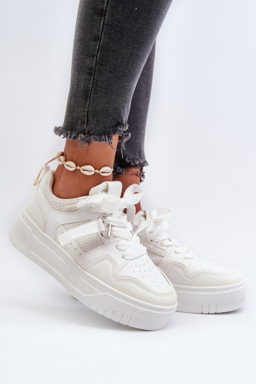 Zapatillas modelo zapatos con plataforma fabricadas en piel ecológica en color blanco Moun 2