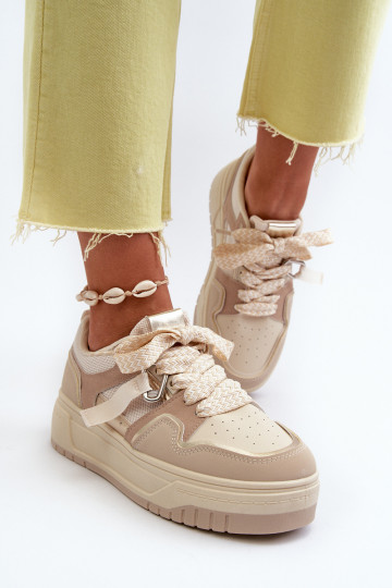 Deportivas modelo zapatos con plataforma fabricadas en ecopiel beige Moun
