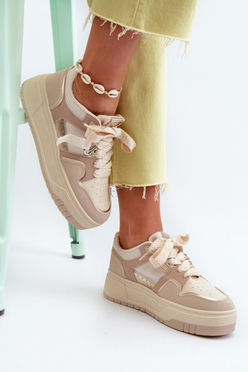 Deportivas modelo zapatos con plataforma fabricadas en ecopiel beige Moun 2