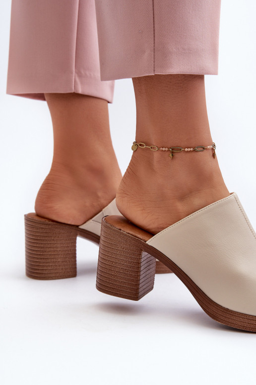Pantuflas de mujer con tacón estilo elegante color beige Varnila