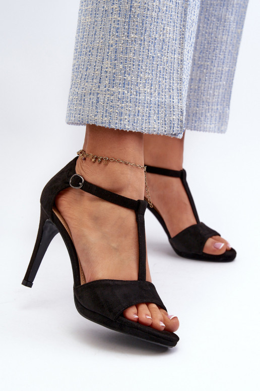 Sandalias de tacón para mujer confeccionadas en Eco Ante, Negro Obdaria