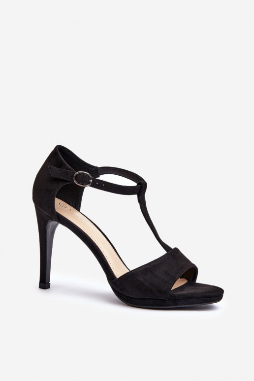 Sandalias de tacón para mujer confeccionadas en Eco Ante, Negro Obdaria