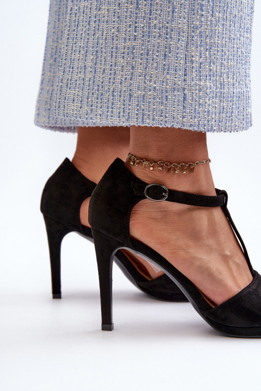 Sandalias de tacón para mujer confeccionadas en Eco Ante, Negro Obdaria