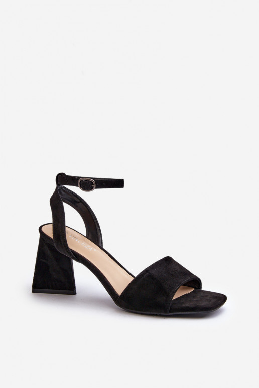 Sandalias de mujer de tacón fabricadas en Eco Ante Negro Upttima