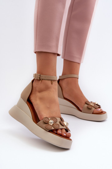 Sandalias de mujer con plataforma I Koturnie con flores beige Foviana 2