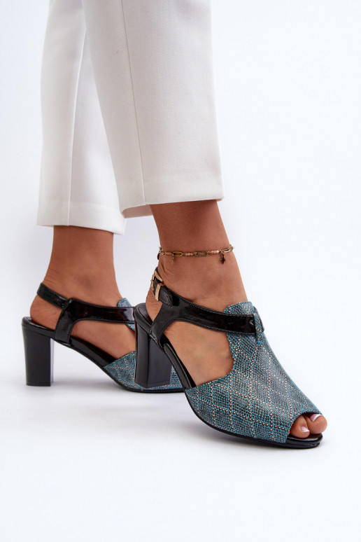 Sandalias de mujer de tacón en ecopiel turquesa Queenmarie
