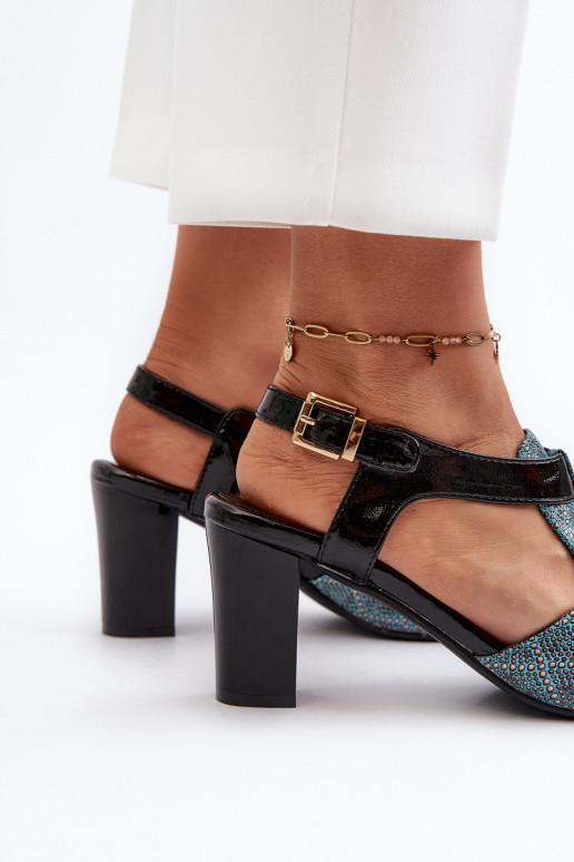 Sandalias de mujer de tacón en ecopiel turquesa Queenmarie