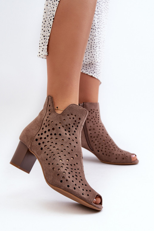 Botas mujer punta abierta tacón ante orgánico calado Marrón Halania
