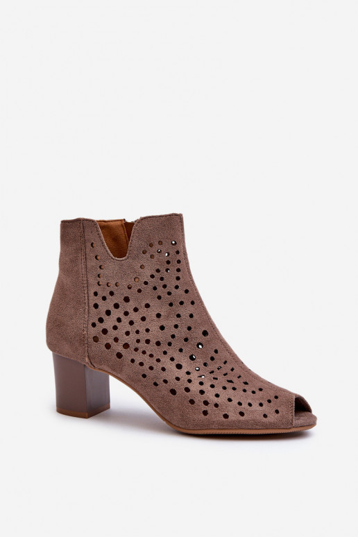 Botas mujer punta abierta tacón ante orgánico calado Marrón Halania