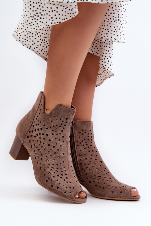 Botas mujer punta abierta tacón ante orgánico calado Marrón Halania