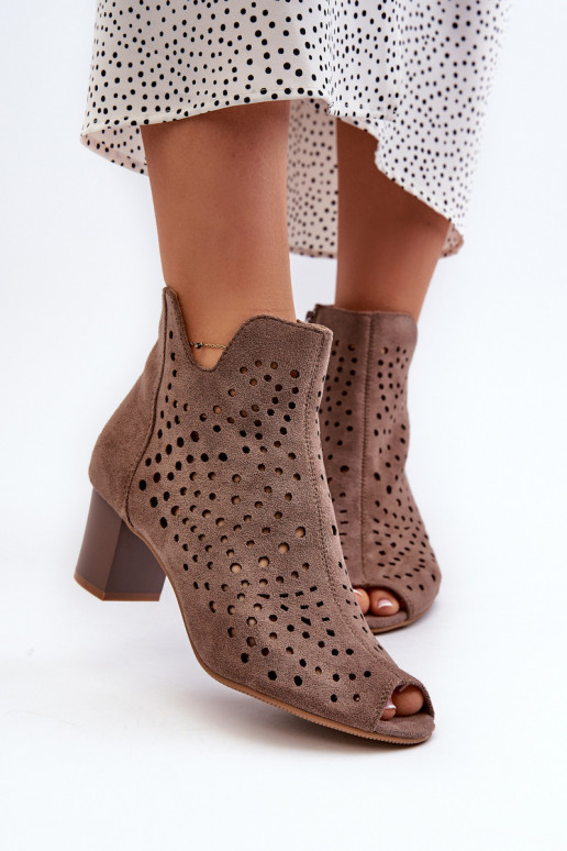 Botas mujer punta abierta tacón ante orgánico calado Marrón Halania