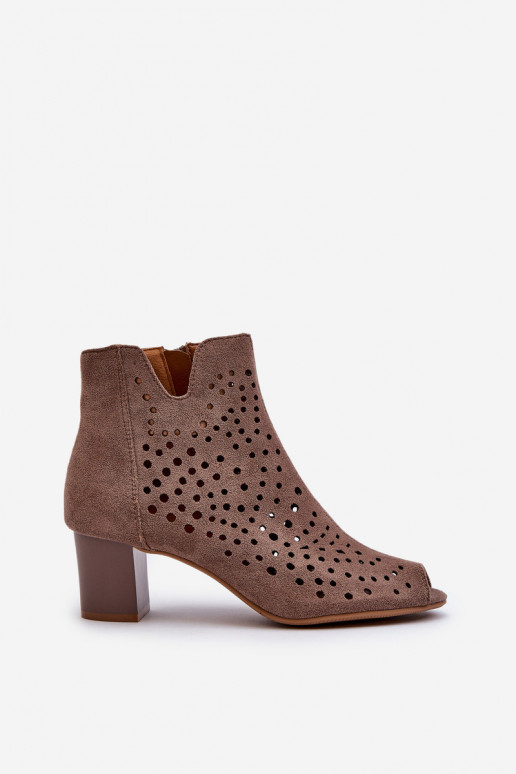 Botas mujer punta abierta tacón ante orgánico calado Marrón Halania