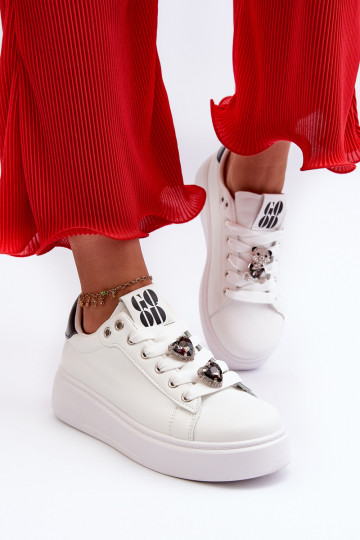 Zapatillas de mujer con plataforma con corazones, blanco azamia
