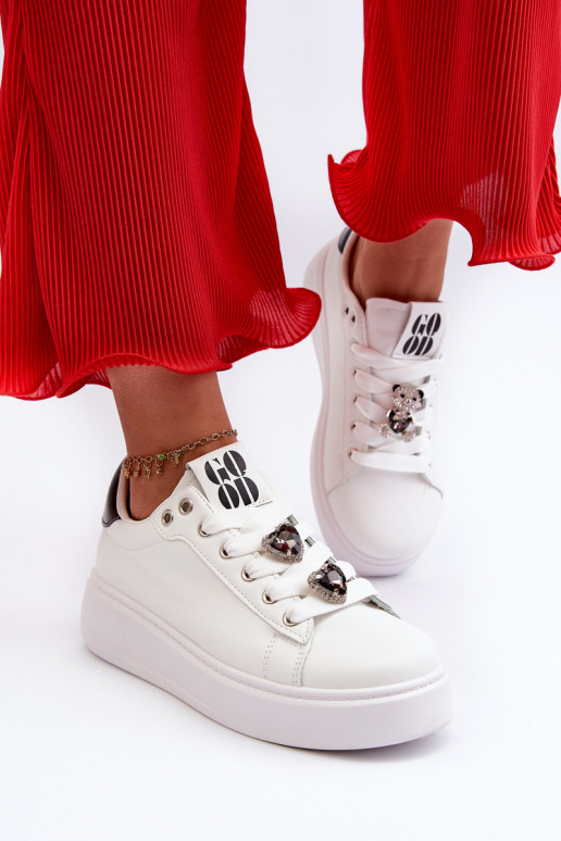 Zapatillas de mujer con plataforma con corazones, blanco azamia